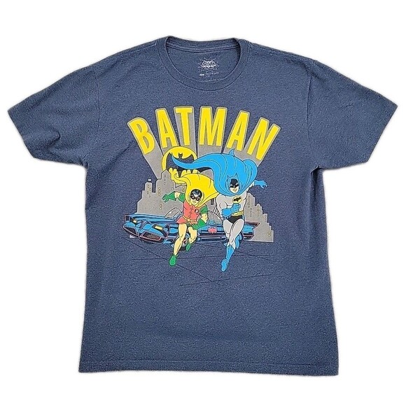 Batman Other - Batman Mens Shirt Size Large DC Comics Blue Heather Stretch Robin Bat Signal Car